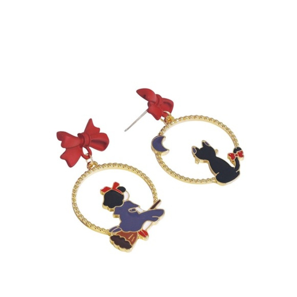 Enamel earrings Kiki‎ and Black Cat Lapel Pin Inspired by Anime Delivery new